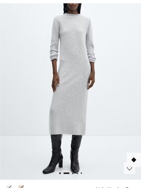 Mango womens Light Gray neck knitted Turtleneck Sweater dress XS
